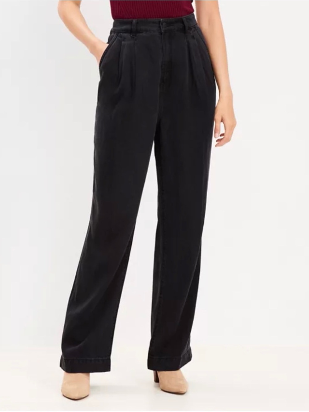 High Rise Palazzo Jeans In Washed Black